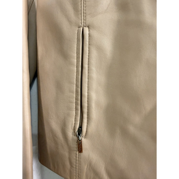 Cole Haan Women's Stand Collar Lamb Leather Jacket MED Tan Camel Old Money $498 - Picture 8 of 16
